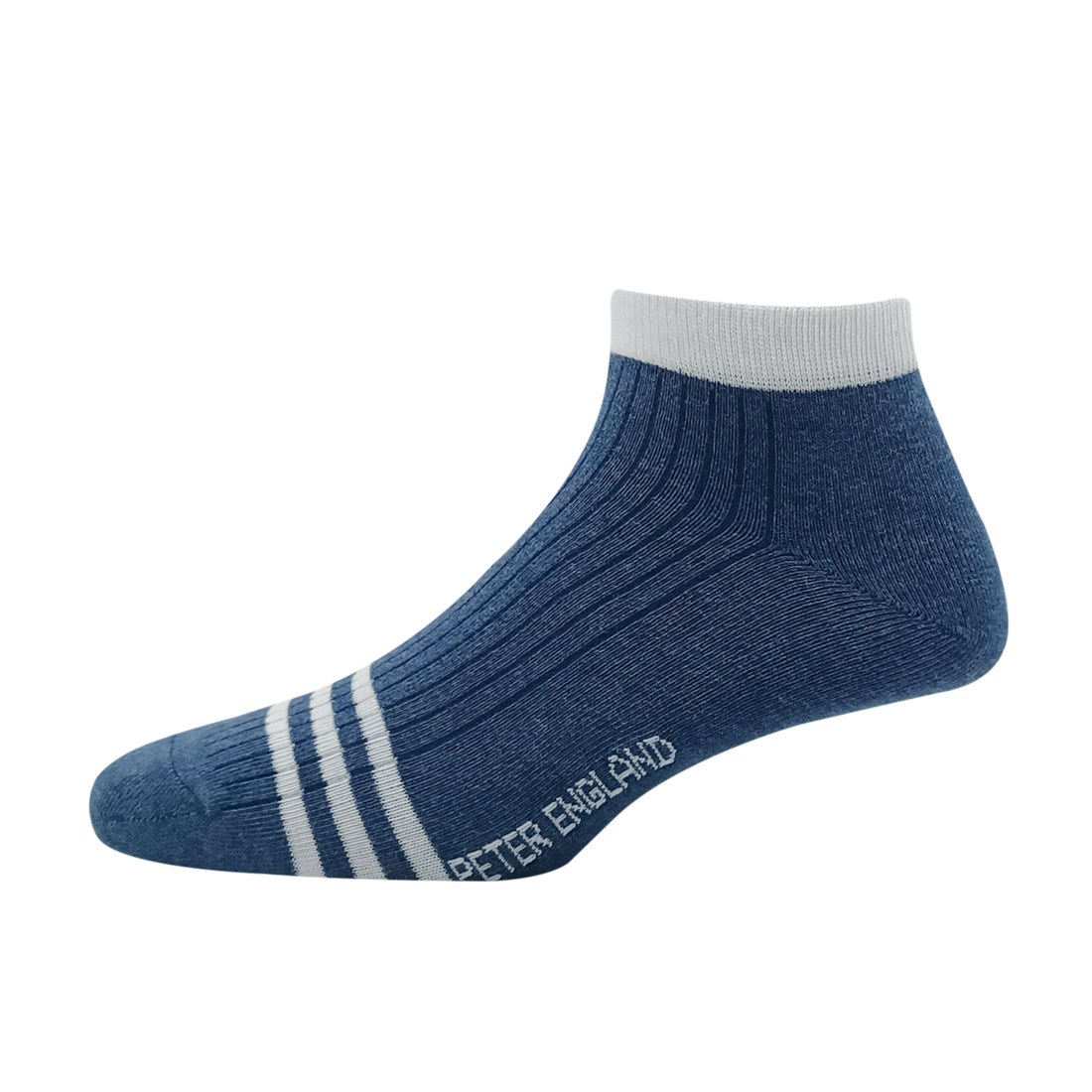 Peter England Ankle Length Mens Striper with Rib Pattern Socks - Denim